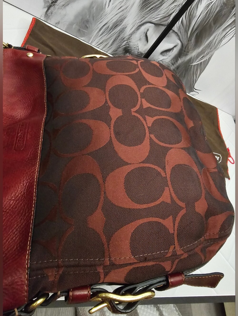 Coach 2008 Large Zoe Signature Hobo 12674 Burgundy Leather Jacquard - Picture 9 of 16
